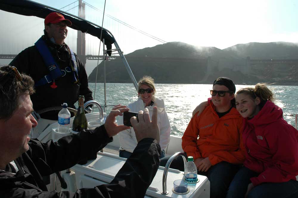 Family Sailing under the Golden Gate Bridge in Comfort and Style with captain san francisco sailing charters!